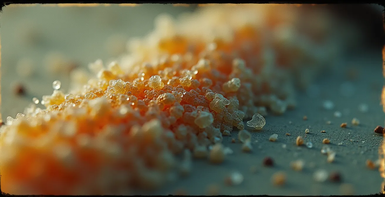 Macro-photographie détaillée d'une diapositive ancienne montrant la texture du film et les couleurs fanées