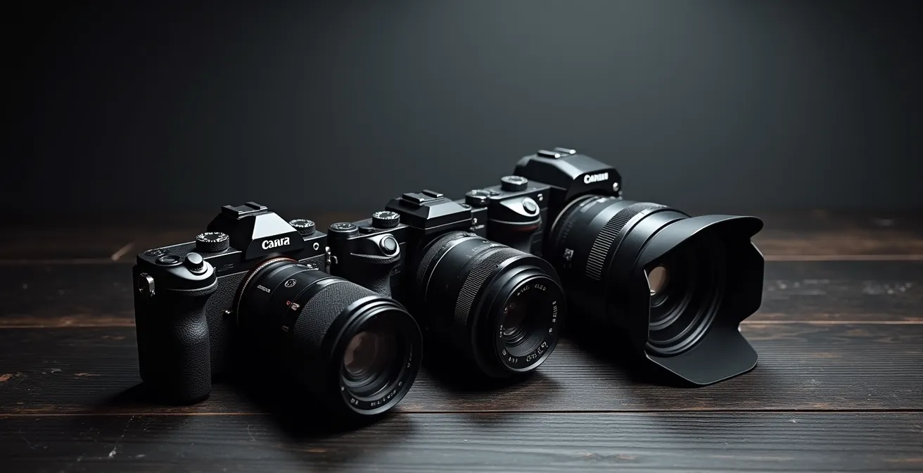 Comparaison d'équipements vidéo professionnels sur une table